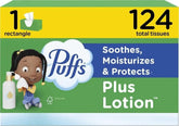 Puffs Facial Tissues Plus Lotion, 1 Family Rectangle Box, 124 Facial Tissues per Box, Allergies and Colds (Packaging May Vary)