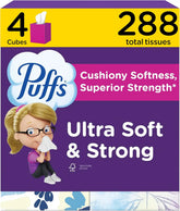 Puffs Facial Tissues Ultra Soft, 4 Mega Cube Boxes, 72 Facial Tissues per Box, Allergies and Colds (Packaging May Vary)
