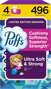 Puffs Facial Tissues Ultra Soft, 4 Family Boxes, 124 Facial Tissues per Box, Allergies and Colds (Packaging May Vary)