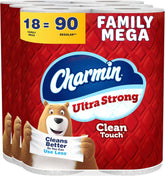 Charmin Ultra Strong Clean Touch 2-Ply Toilet Paper, 18 Family Mega Rolls = 90 Regular Rolls, White