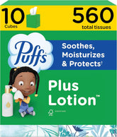 Puffs Facial Tissues Plus Lotion, 10 Cube Boxes, 56 Facial Tissues per Box, Allergies and Colds (Packaging May Vary)