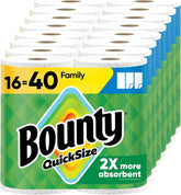 Bounty Paper Towels Quick Size, White, 16 Family Rolls = 40 Regular Rolls