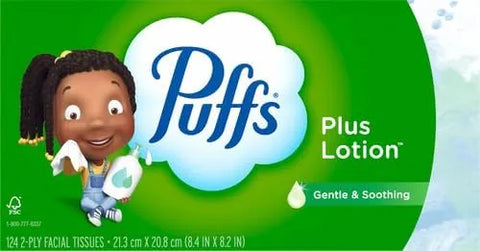Puffs Plus Lotion Facial Tissues, 1 Family Box, 124 Tissues per Box, Allergies and Colds (Pack of 4)