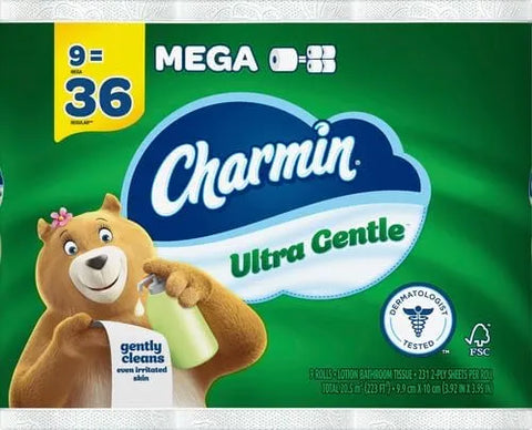 Charmin Ultra Gentle Toilet Paper, 9 Mega Rolls, 231 Sheets Per Roll (Pack of 4)