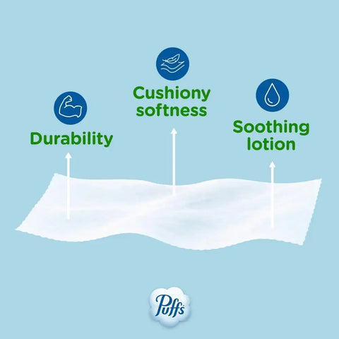 Puffs Facial Tissues Plus Lotion, 1 Family Rectangle Box, 124 Facial Tissues per Box, Allergies and Colds (Packaging May Vary)