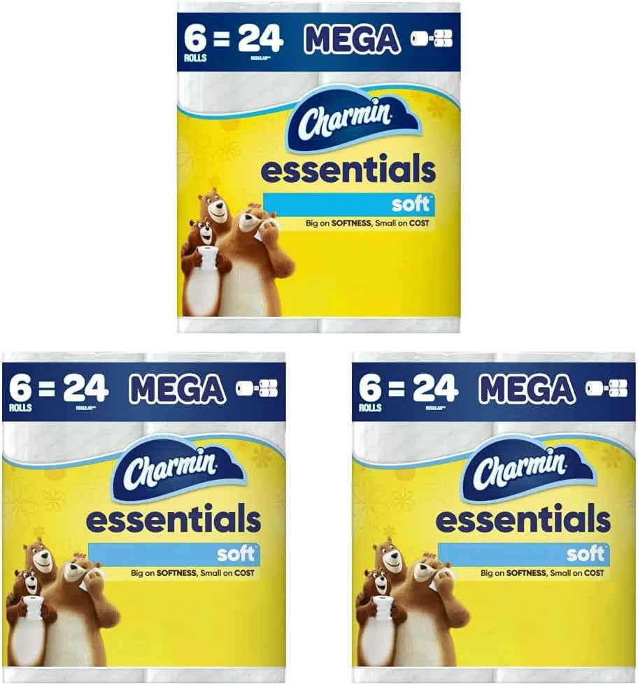 Charmin Essentials Soft Toilet Paper 6 Mega Rolls, 330 sheets per roll (Pack of 3)