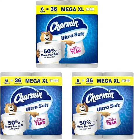 Charmin Ultra Soft Toilet Paper, 6 Mega XL Rolls : 36 Regular Rolls (Pack of 3)