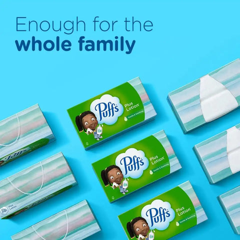Puffs Plus Lotion Facial Tissue, 48 Tissues, Pack of 4 | Cube Box