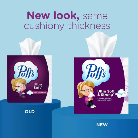 Puffs Facial Tissues Ultra Soft, 4 Mega Cube Boxes, 72 Facial Tissues per Box, Allergies and Colds (Packaging May Vary)