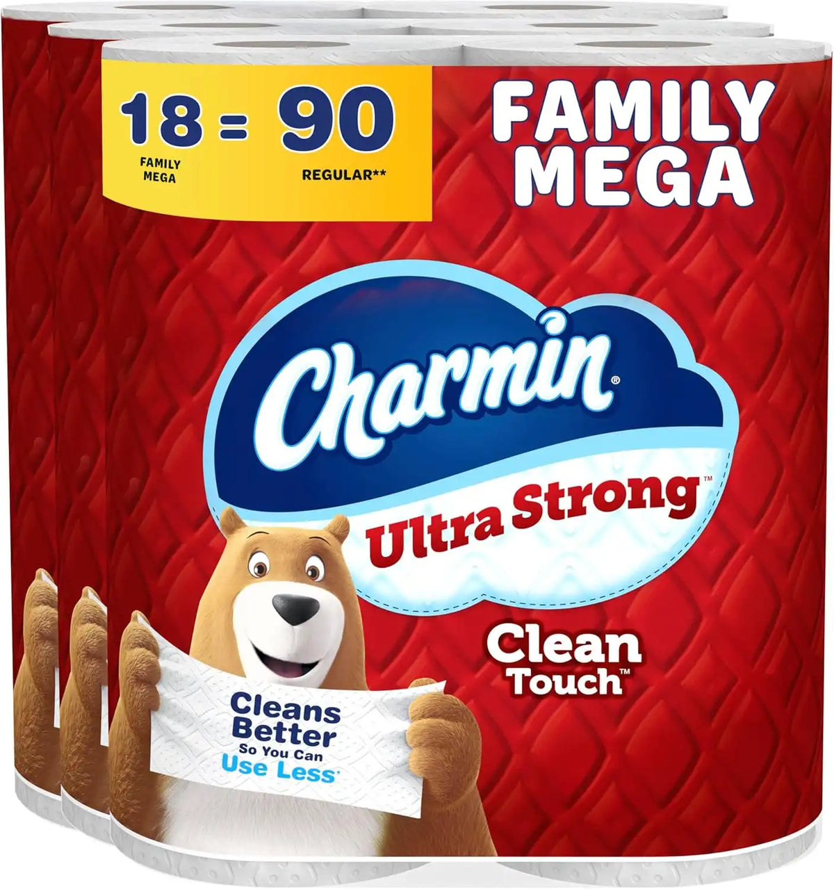Charmin Ultra Strong Clean Touch 2-Ply Toilet Paper, 18 Family Mega Rolls = 90 Regular Rolls, White