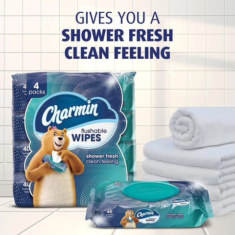 Charmin Flushable Wipes, 320 Total Wipes (8 Packs of 40)