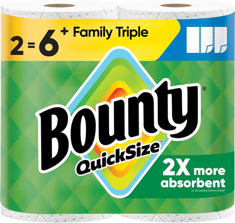 Bounty Paper Towels Quick Size, White, 2 Family Triple Rolls : 6+ Regular Rolls (Pack of 6)