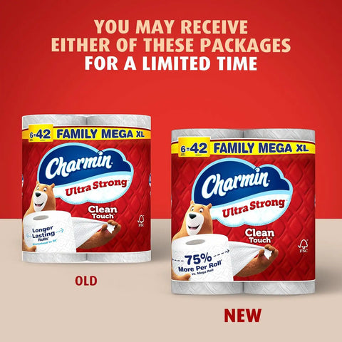 Charmin Ultra Strong Clean Touch Toilet Paper, 18 Family Mega XL Rolls = 126 Regular Rolls