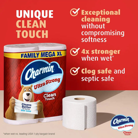 Charmin Ultra Strong Clean Touch Toilet Paper, 12 Family Mega XL Rolls = 84 Regular Rolls