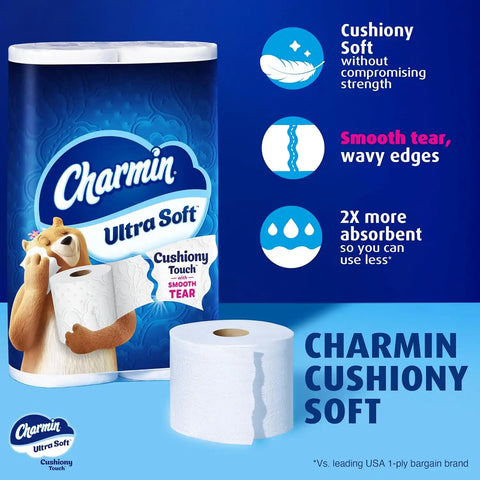 Charmin Ultra Soft Cushiony Touch Toilet Paper, 30 Family Mega = 153 Regular Rolls, 2-Ply, White