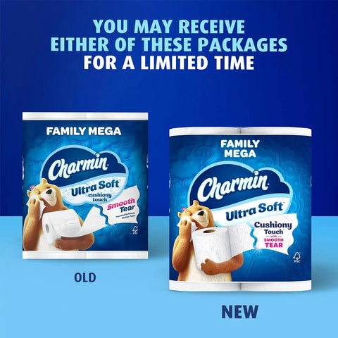 Charmin Ultra Soft Cushiony Touch Toilet Paper, 30 Family Mega = 153 Regular Rolls, 2-Ply, White