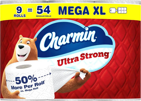 Charmin Toilet Paper Ultra Strong, 9 Mega XL Rolls = 54 Regular Rolls, 2-ply Bath Tissue