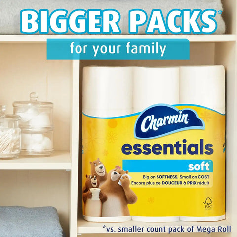 Charmin Essentials Soft Toilet Paper 6 Mega Rolls, 330 sheets per roll