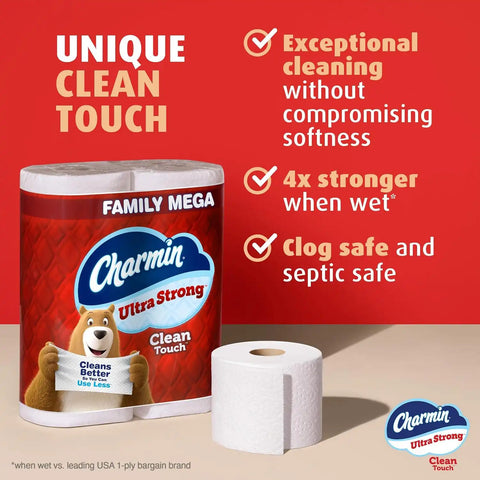 Charmin Ultra Strong Clean Touch 2-Ply Toilet Paper, 18 Family Mega Rolls = 90 Regular Rolls, White
