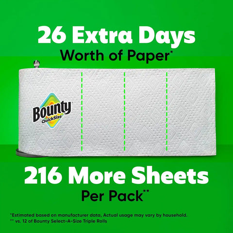 Bounty Quick-Size Paper Towels, White, 12 Family Triple = 40 Regular Rolls