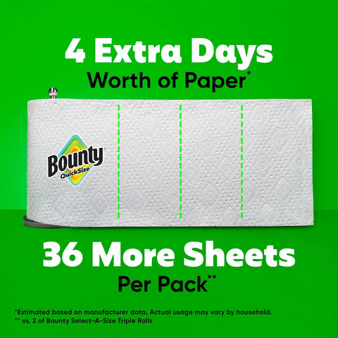 Bounty Paper Towels Quick Size, White, 2 Family Triple Rolls : 6+ Regular Rolls (Pack of 6)
